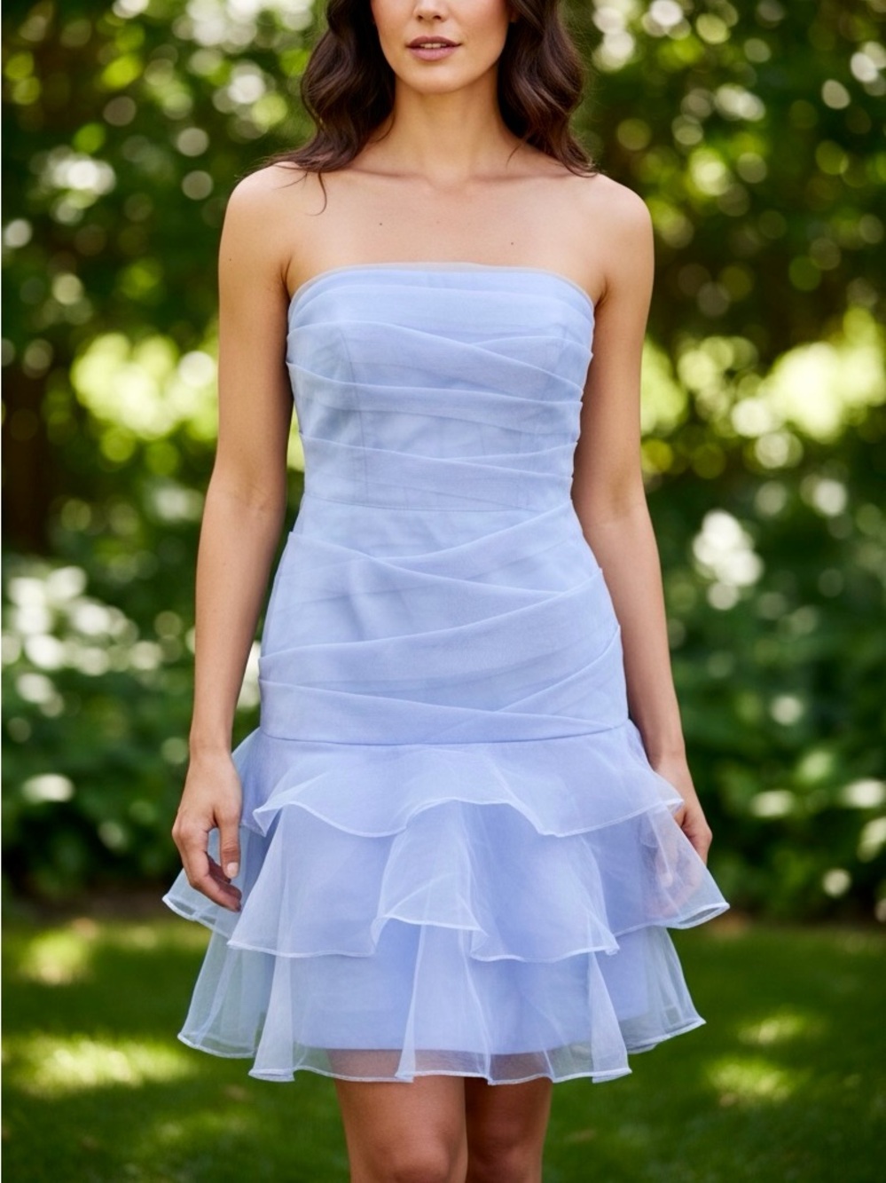 NWT David Bridals Strapless Tiered Dress With Drop Waist